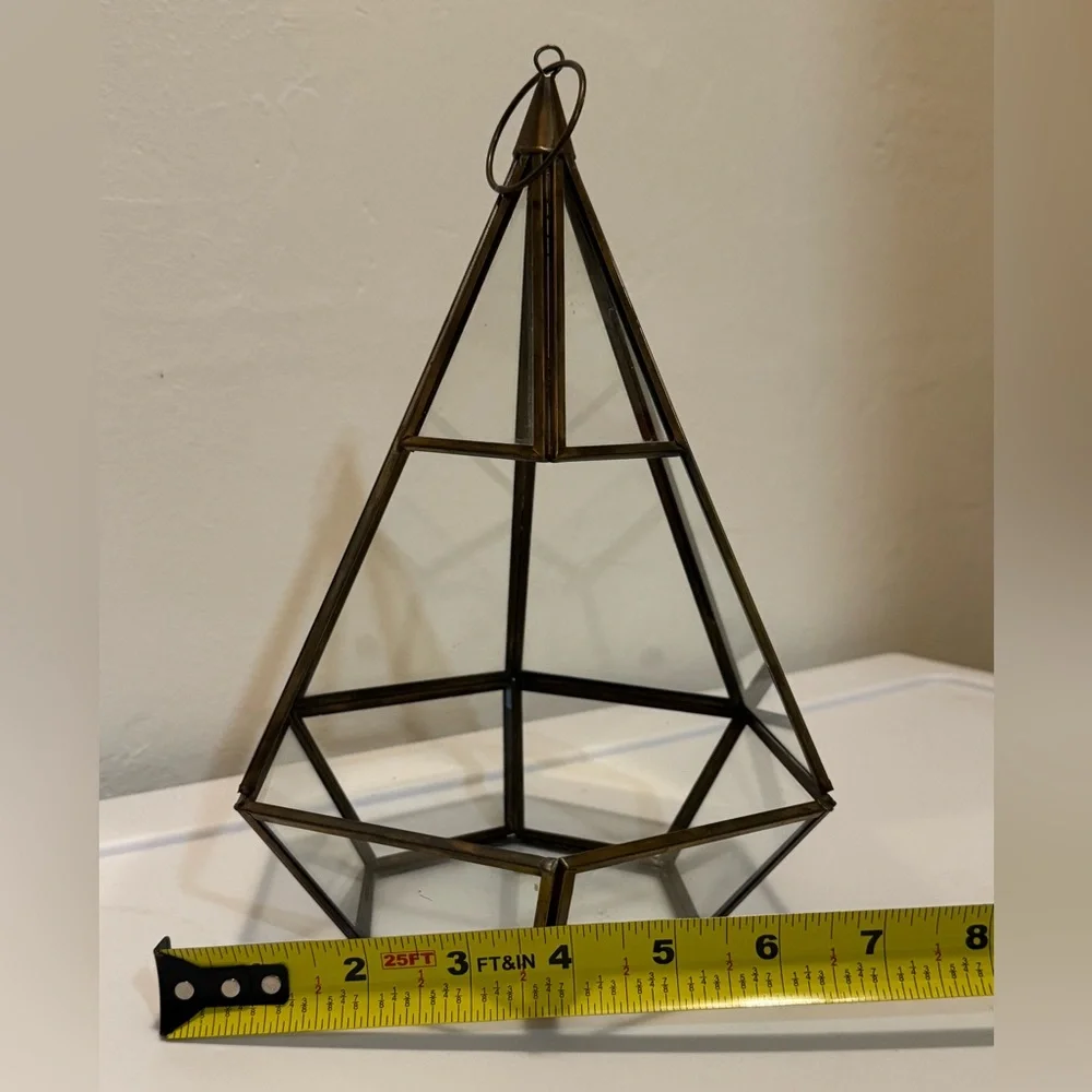 West Elm (discont’d) Gold Brass Geometric Hanging Glass Terrarium /Lantern!